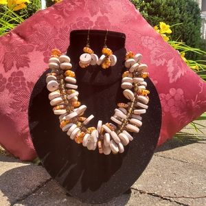African ceramic & wood bead cluster necklace set